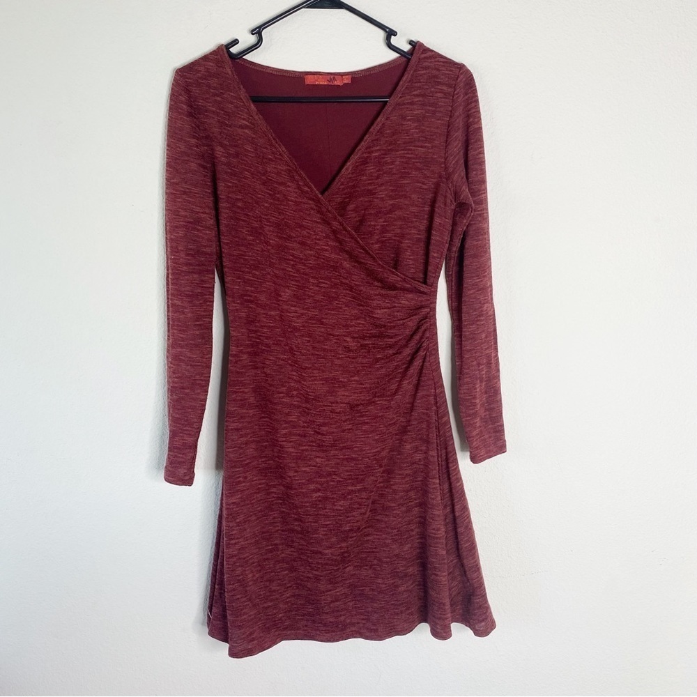 Prana red v-neck wrap style long sleeve dress size extra small